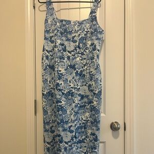 Abercrombie and Fitch stretch cotton midi dress blue floral NWT